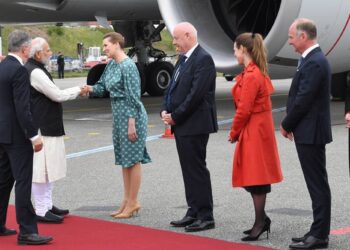PM Modi was welcomed at the Copenhagen airport by his Danish counterpart Mette Frederiksen