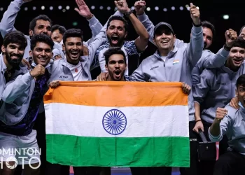 India advances to their first Thomas Cup final with a thrilling 3-2 victory over Denmark.