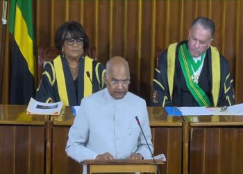 President of India addresses joint sitting of both houses of Parliament of Jamaica