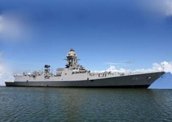 Indigenous stealth guided-missile destroyer INS Mormugao, second warship of P15B class, commissioned by Raksha Mantri in Mumbai