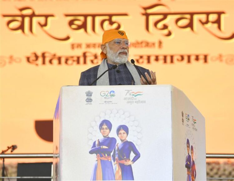 PM participates in historic programme marking ‘Veer Bal Diwas’ at Major Dhyan Chand National Stadium in Delhi