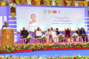 The President of India, Smt Droupadi Murmu addressing at the valedictory function of 75th year celebrations of the High Court of Orissa, in Cuttack on July 26, 2023.