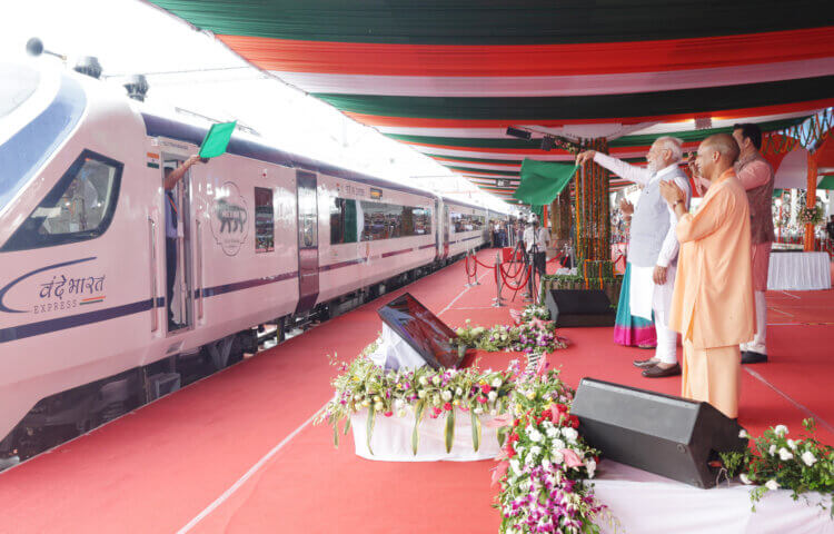 PM flags off two Vande Bharat Trains from Gorakhpur Railway Station in Uttar Pradesh