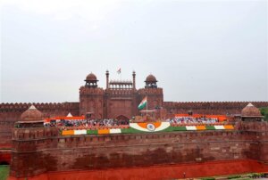 A panoramic view of Red Fort on the occasion of 77th Independence Day from the ramparts of Red Fort, in New Delhi on August 15, 2023.