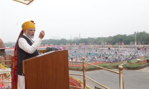 PM addressing the Nation on the occasion of 77th Independence Day from the ramparts of Red Fort, in New Delhi on August 15, 2023.