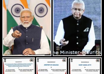 PM and Mauritian PM jointly inaugurate new Airstrip and a Jetty at Agalega Island in Mauritius