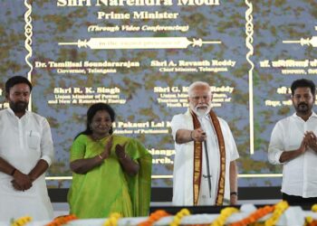PM inaugurates, dedicates to nation and lays foundation stone for multiple development projects worth more than Rs 56,000 crores in Adilabad, Telangana