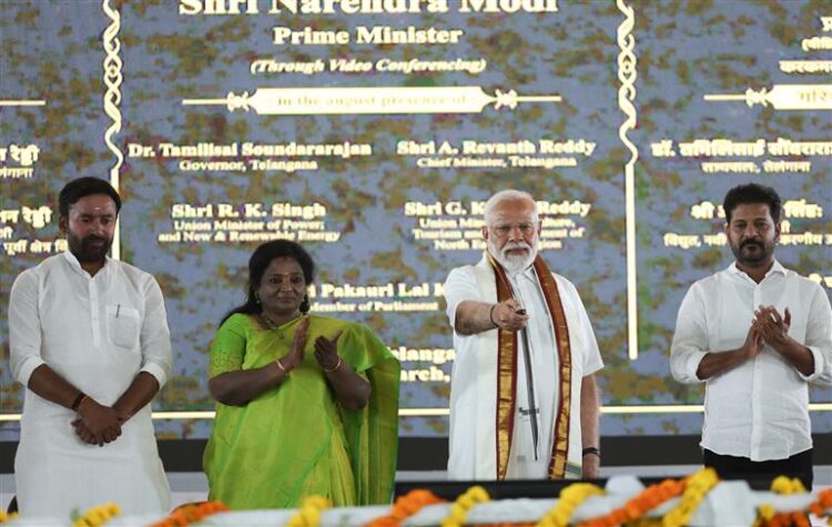 PM inaugurates, dedicates to nation and lays foundation stone for multiple development projects worth more than Rs 56,000 crores in Adilabad, Telangana