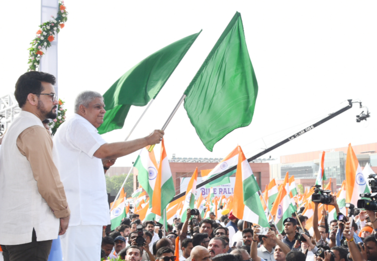 Vice President Flags Off ‘Har Ghar Tiranga’ Bike Rally, Urges National Unity