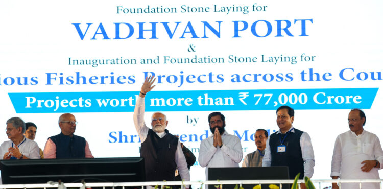 Prime Minister Shri Narendra Modi lays foundation stone of Vadhvan Port worth around Rs 76,000 crore in Palghar, Maharashtra