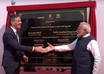 Prime Minister Shri Narendra Modi and Prime Minister of Spain Mr Pedro Sanchez jointly inaugurate TATA Aircraft Complex for manufacturing C-295 aircraft in Vadodara, Gujarat