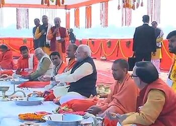 PM Modi In Prayagraj; Meets Saints, Performs Puja At Sangam
