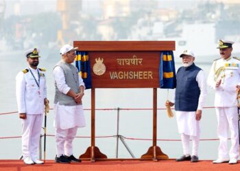 Prime Minister Shri Narendra Modi dedicates frontline naval combatants INS Surat, INS Nilgiri & INS Vaghsheer to the nation