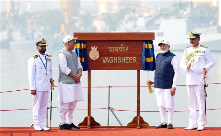 Prime Minister Shri Narendra Modi dedicates frontline naval combatants INS Surat, INS Nilgiri & INS Vaghsheer to the nation