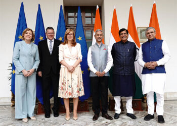 S Jaishankar and Piyush Goyal at the The 2nd India - EU Trade and Technology Council meeting