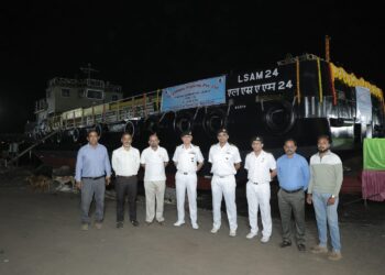 LAUNCH OF TENTH AMMUNITION CUM TORPEDO CUM MISSILE (ACTCM) BARGE, LSAM 24 (YARD 134)