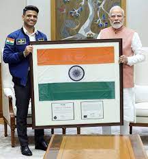Shubhanshu Shukla meets PM Modi, gifts tricolour he carried into space