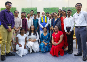 Prime Minister Shri Narendra Modi interacts with students from Coimbatore, Raipur, Devmogra and Guwahati in the second episode of Pariksha Pe Charcha 2026