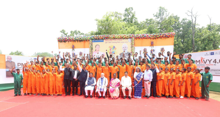 Prime Minister Shri Narendra Modi inaugurates and lays the foundation stone of various development projects worth over ₹47,600 crore at Rairangpur in Mayurbhanj district, marking the completion of two years of the Government of Odisha